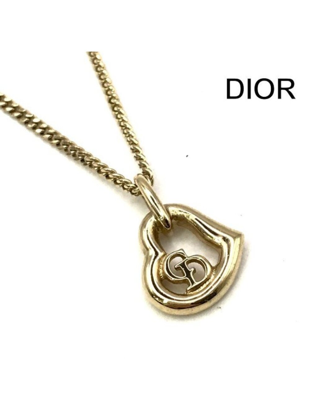 Dior CD Logo Heart Motif Gold Necklace